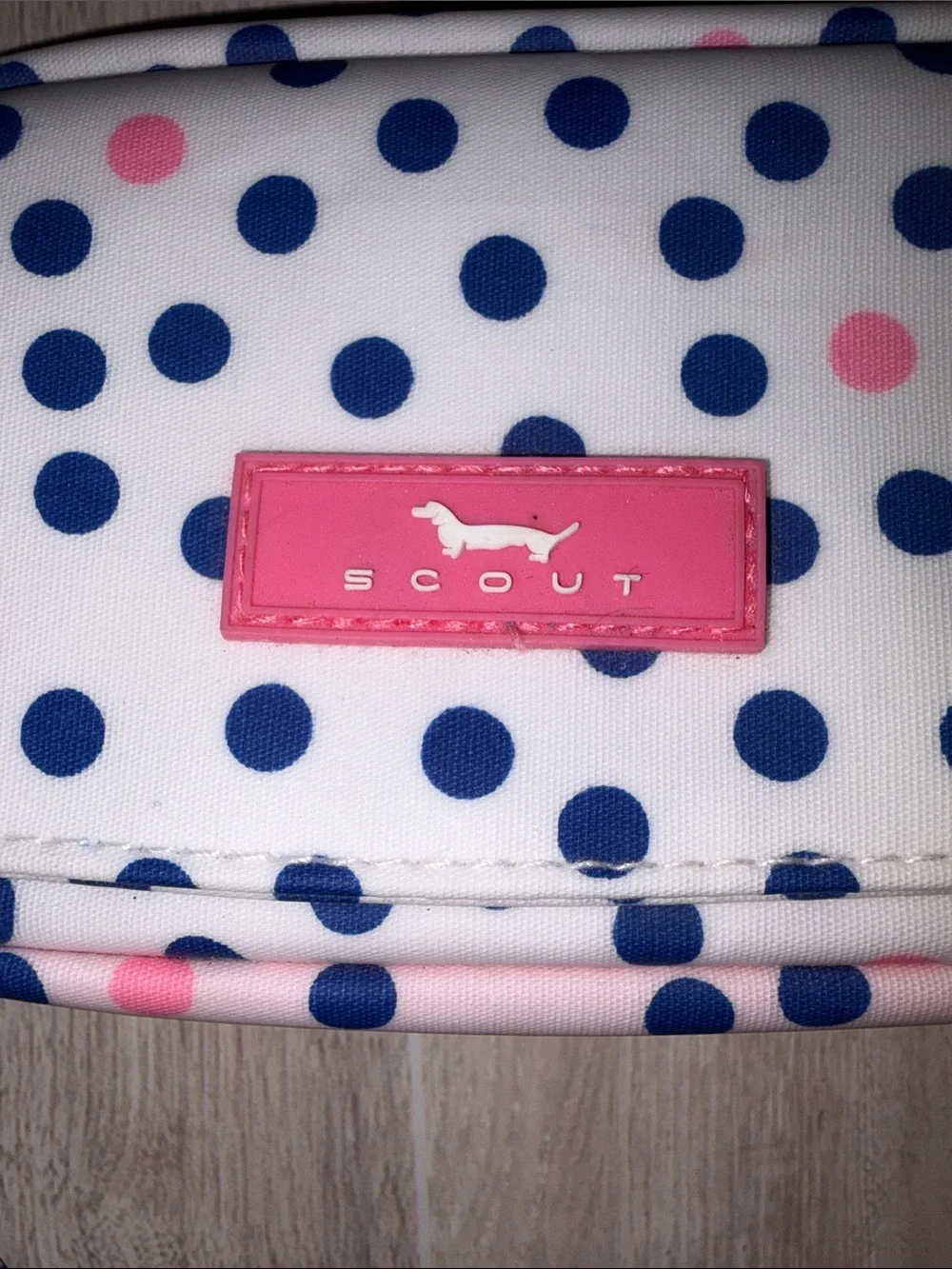Scout Polka Dot Wristlet Clutch in Navy & Pink